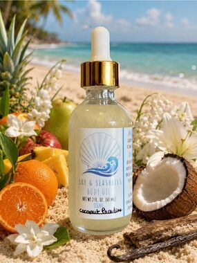 Hand Crafted “Coconut Paradise” Scented Body Oil by Sky & Seashells Skincare